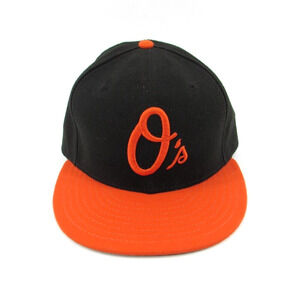 Vintage Baltimore Orioles O's Fitted Hat Cap 7 3/8 Black New Era Made in USA 90s
